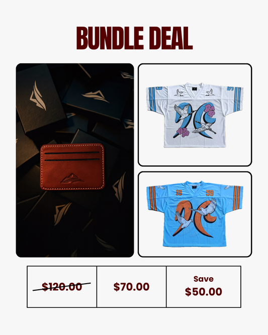 White and Blue Legacy Jersey + Leather Wallet